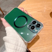 For iPhone 14 Plus Frameless Glass CD MagSafe Case (Dark Green)