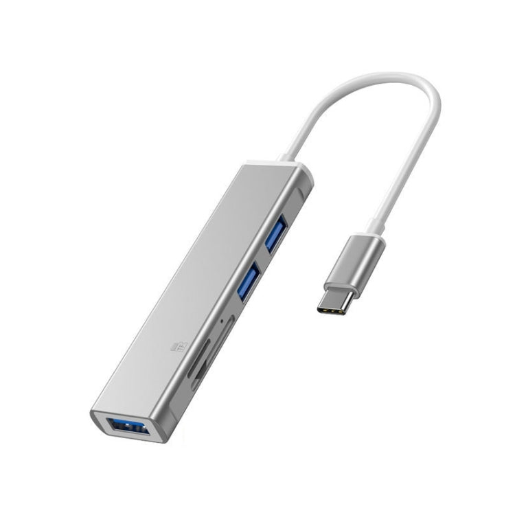 5 in 1 Type-C to SD / TF Card Slot + 3 USB Ports Multifunctional Docking Station HUB(Silver) - free shipping - PMC Jewellery - Order now!