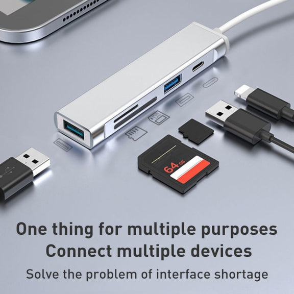 5 in 1 USB to SD / TF Card Slot + 3 USB Ports Multifunctional Docking Station HUB(Grey)