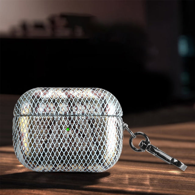 J01 Mesh Snakeskin Headphone Case For AirPods Pro(Silver)