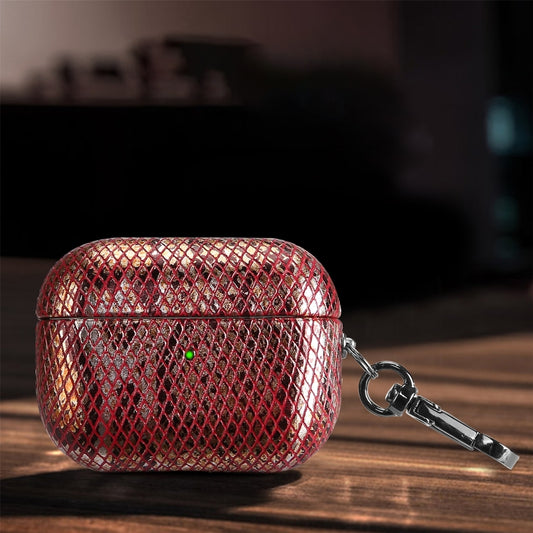J01 Mesh Snakeskin Headphone Case For AirPods 3(Red) - For AirPods 3 by PMC Jewellery | Online Shopping South Africa | PMC Jewellery | Buy Now Pay Later Mobicred