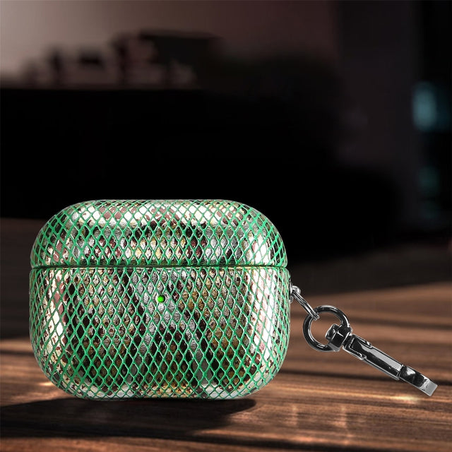 J01 Mesh Snakeskin Headphone Case For AirPods 3(Green)