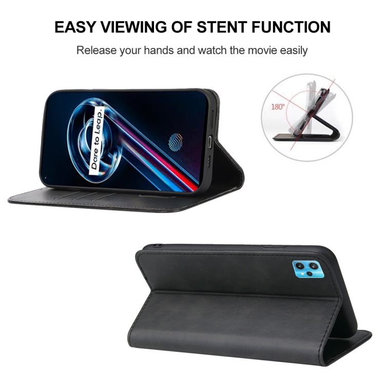 For Realme 9 Pro+ Magnetic Closure Leather Phone Case(Black) - OPPO Cases by PMC TechLife | Online Shopping South Africa | PMC TechLife | Buy Now Pay Later Mobicred
