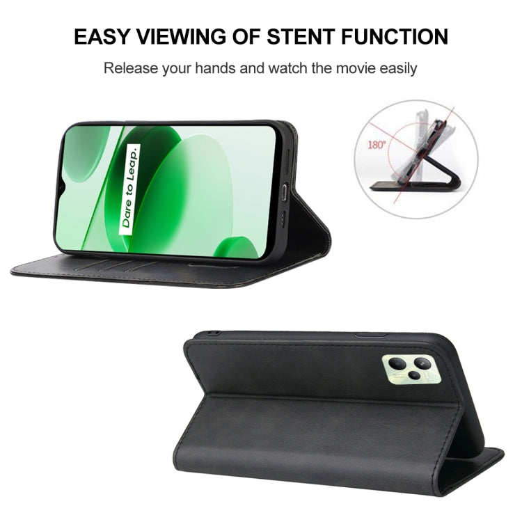 For Realme C35 Magnetic Closure Leather Phone Case(Black) - free shipping - PMC TechLife - Order now!