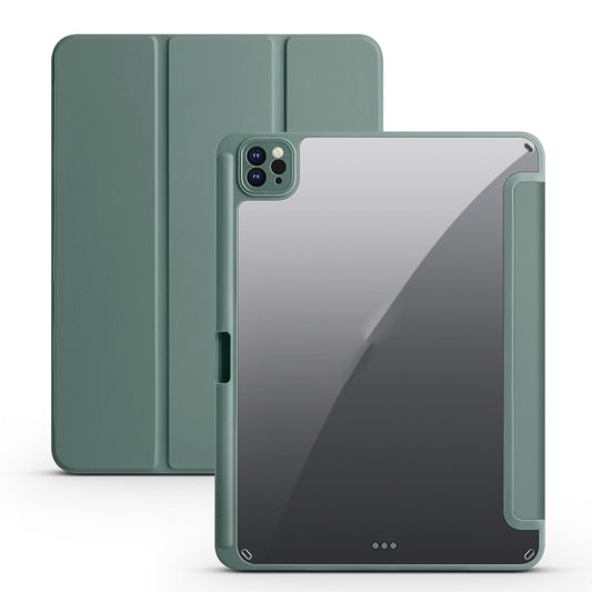 For iPad Air 13 2024 / Pro 12.9 2022 / 2021 / 2020 / 2018 Acrylic 3-folding Smart Leather Tablet Case(Dark Green) - free shipping - PMC Jewellery - Order now!