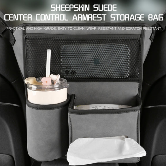 Car Center Console Hanging Bag Sheepskin Leather Storage Bag(Brown)