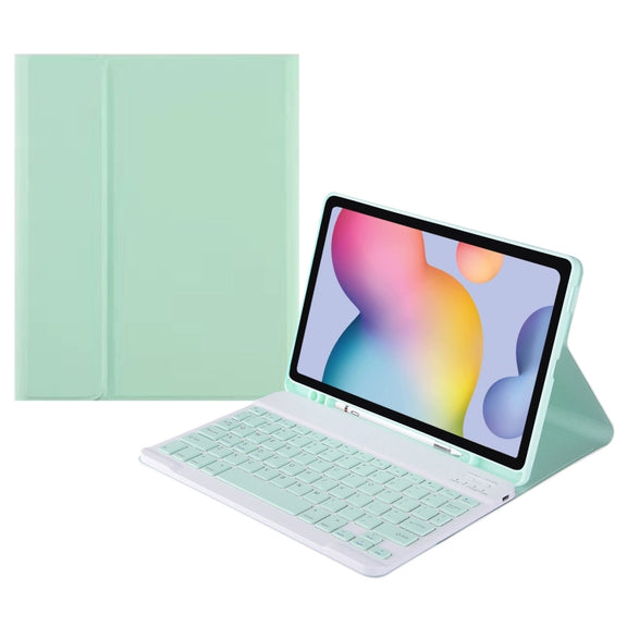 Square Cap Bluetooth Keyboard Leather Case with Pen Slot For Samsung Galaxy Tab S7(Green)