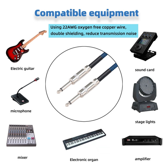 TC048BL 6.35mm Plug Male to Male Electric Guitar Mono Audio Cable, Length:10m