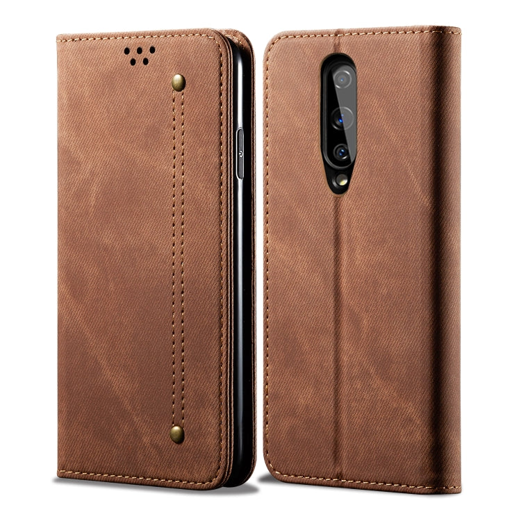 For OnePlus 8 Denim Texture Casual Style Horizontal Flip Leather Case with Holder & Card Slots & Wallet(Brown) - OnePlus Cases by PMC TechLife | Online Shopping South Africa | PMC TechLife