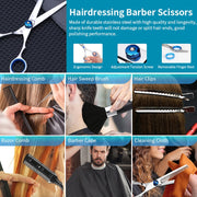 7pcs / Set Professional Hair Cutting Thinning Scissor Hairdressing Flat Shear Scissors Kit(Blue)