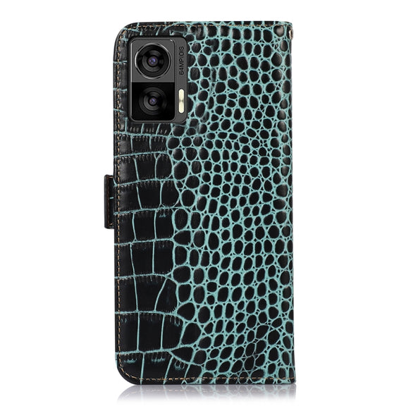 For Motorola Edge 30 Lite / Edge 30 Neo Crocodile Top Layer Cowhide Leather Phone Case(Green)