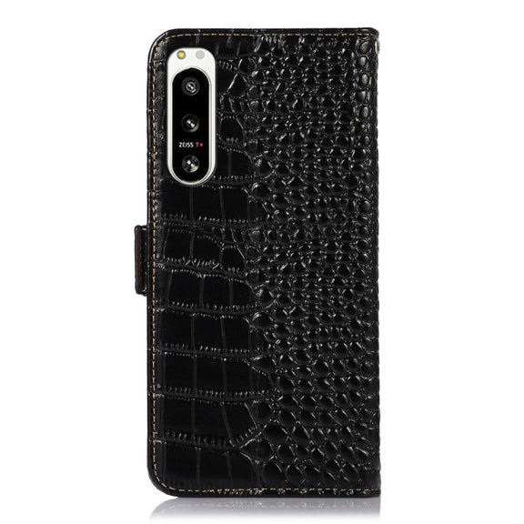 For Sony Xperia 5 IV Crocodile Top Layer Cowhide Leather Phone Case(Black)