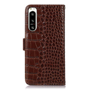 For Sony Xperia 5 IV Crocodile Top Layer Cowhide Leather Phone Case(Brown)