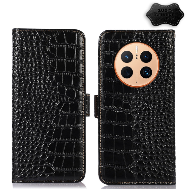 For Huawei Mate 50 Pro Crocodile Top Layer Cowhide Leather Phone Case(Black) - Huawei Cases by PMC TechLife | Online Shopping South Africa | PMC TechLife | Buy Now Pay Later Mobicred