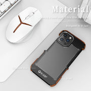 For iPhone 14 R-JUST Ironwood Generation Metal + Wood Phone Case