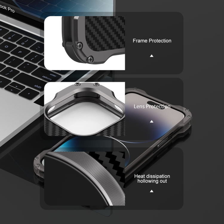 For iPhone 14 Pro R-JUST RJ51 Hollow Shockproof Metal Phone Case(Dark Grey) - iPhone 14 Pro Cases by R-JUST | Online Shopping South Africa | PMC TechLife | Buy Now Pay Later Mobicred