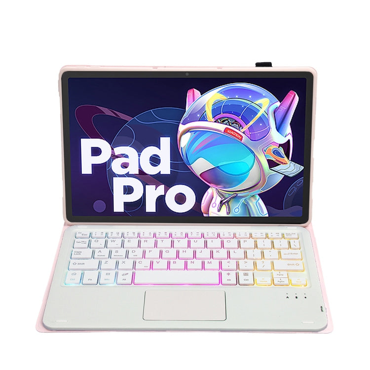 AM18-AS Tri-color Backlight Bluetooth Keyboard Leather Case with Touchpad For Lenovo XiaoXin Pad Pro 2022 11.2 inch(Pink) - Lenovo Keyboard by PMC TechLife | Online Shopping South Africa | PMC TechLife