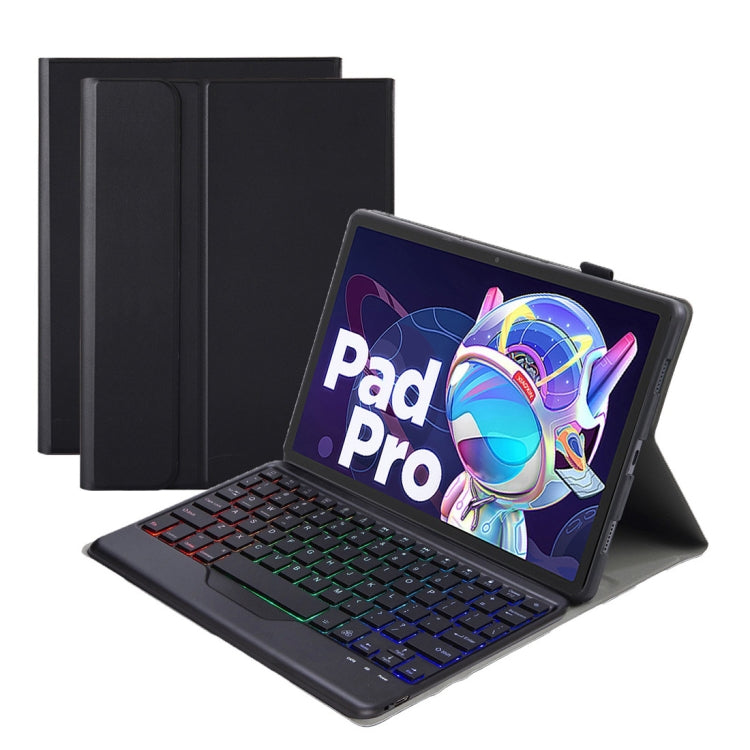AM18-BS Tri-color Backlight Bluetooth Keyboard Leather Case For Lenovo XiaoXin Pad Pro 2022 11.2 inch(Black) - Lenovo Keyboard by PMC TechLife | Online Shopping South Africa | PMC TechLife | Buy Now Pay Later Mobicred