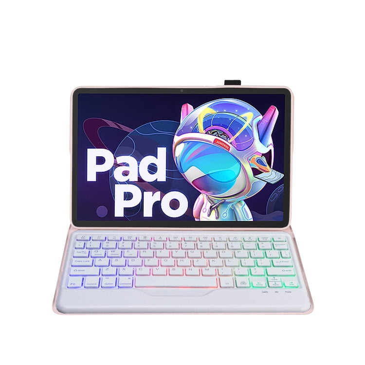 AM18-BS Tri-color Backlight Bluetooth Keyboard Leather Case For Lenovo XiaoXin Pad Pro 2022 11.2 inch(Pink) - Lenovo Keyboard by PMC TechLife | Online Shopping South Africa | PMC TechLife