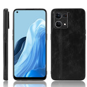 For OPPO Reno7 4G Sewing Cow Pattern Skin PC + PU + TPU Case(Black)