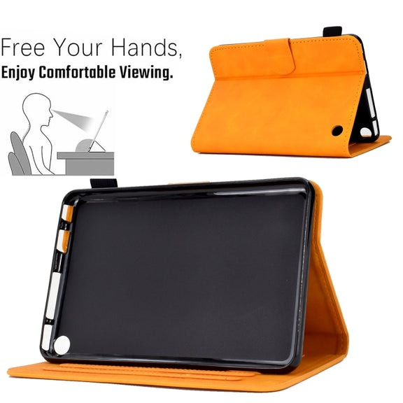 For Amazon Kindle Fire 7 2022 Embossed Smile Flip Tablet Leather Case(Khaki)