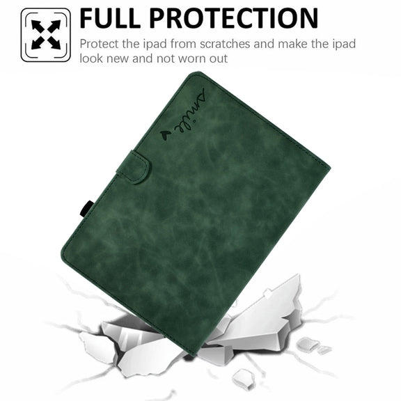 For Amazon Kindle Paperwhite 4/3/2/1 Embossed Smile Flip Tablet Leather Case(Green)