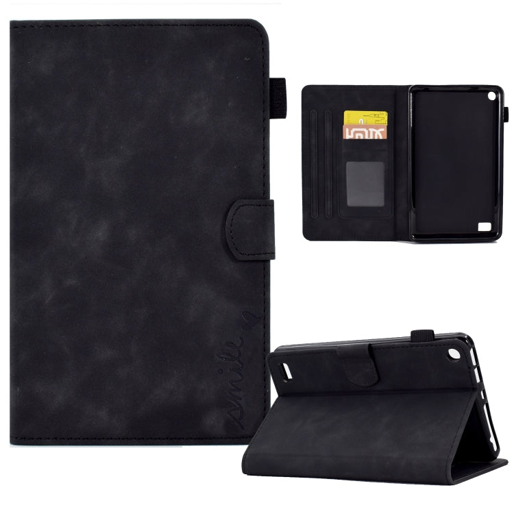 For Amazon Kindle Fire 7 2019/2017/2015 Embossed Smile Flip Tablet Leather Case(Black) - Amazon by PMC TechLife | Online Shopping South Africa | PMC TechLife | Buy Now Pay Later Mobicred