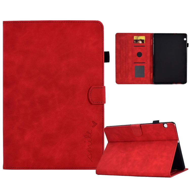 For Huawei MediaPad T5 Embossed Smile Flip Tablet Leather Case(Red) - Huawei by PMC TechLife | Online Shopping South Africa | PMC TechLife | Buy Now Pay Later Mobicred