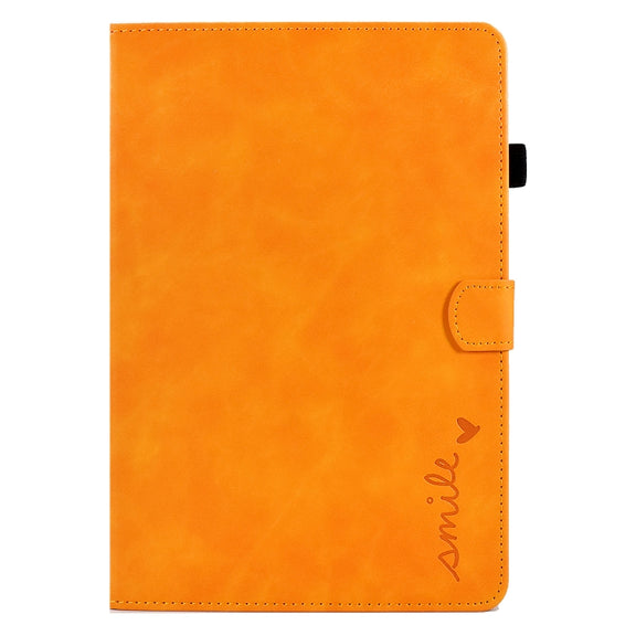 For Huawei MediaPad T5 Embossed Smile Flip Tablet Leather Case(Khaki)
