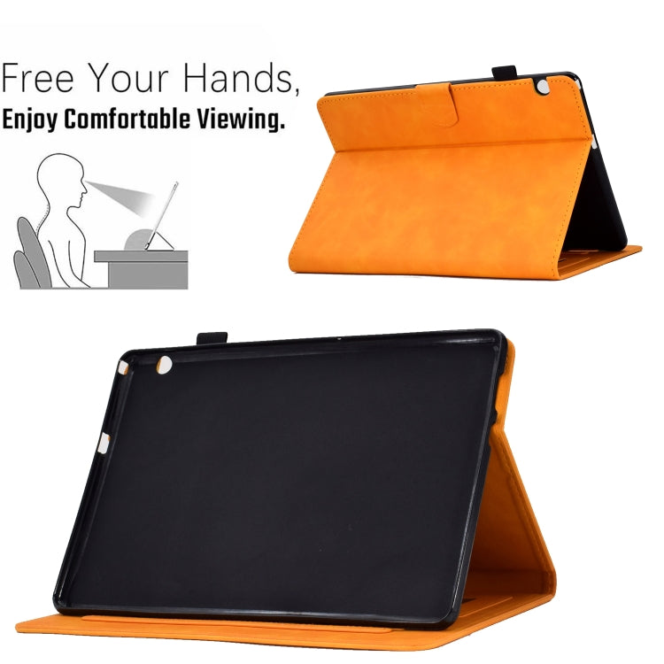 For Huawei MediaPad T5 Embossed Smile Flip Tablet Leather Case(Khaki) - Huawei by PMC TechLife | Online Shopping South Africa | PMC TechLife | Buy Now Pay Later Mobicred