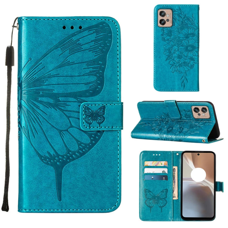 For Motorola Moto G32 Embossed Butterfly Flip Leather Phone Case(Blue) - Motorola Cases by PMC TechLife | Online Shopping South Africa | PMC TechLife | Buy Now Pay Later Mobicred