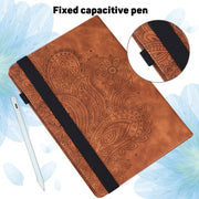 For Nokia T10 Peacock Embossed Pattern Leather Tablet Case(Brown)