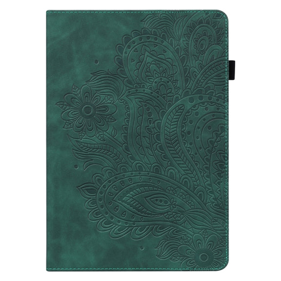 For Amazon Kindle Fire 7 2022 Peacock Embossed Pattern Leather Tablet Case(Green)