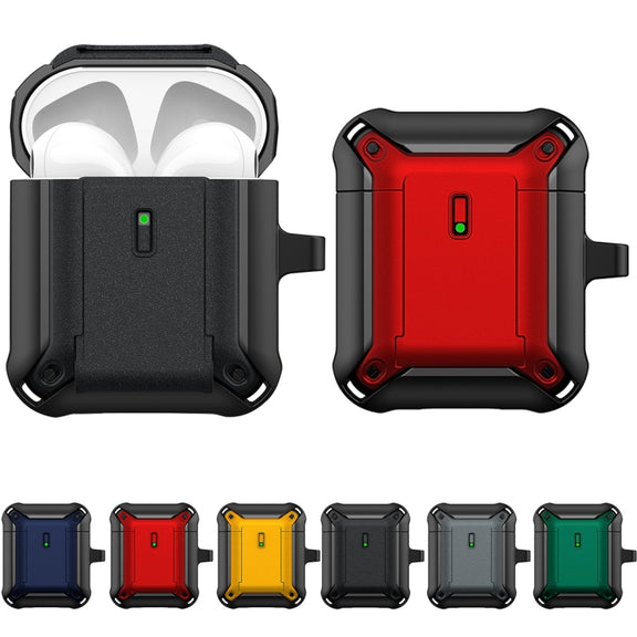 For AirPods 1 / 2 Sliding Buckle Wireless Earphone Protective Case with Hook(Black Green)