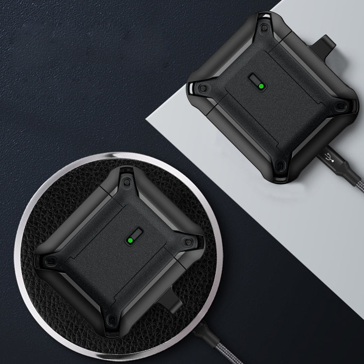 For AirPods 1 / 2 Sliding Buckle Wireless Earphone Protective Case with Hook(Black Yellow)