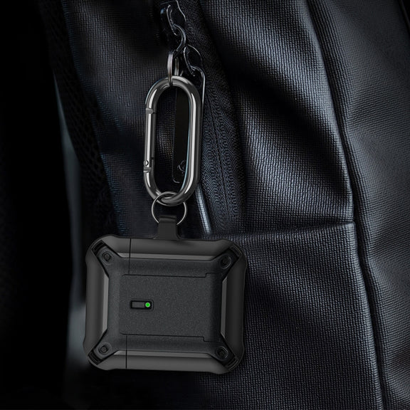 For AirPods 1 / 2 Sliding Buckle Wireless Earphone Protective Case with Hook(Black Green)