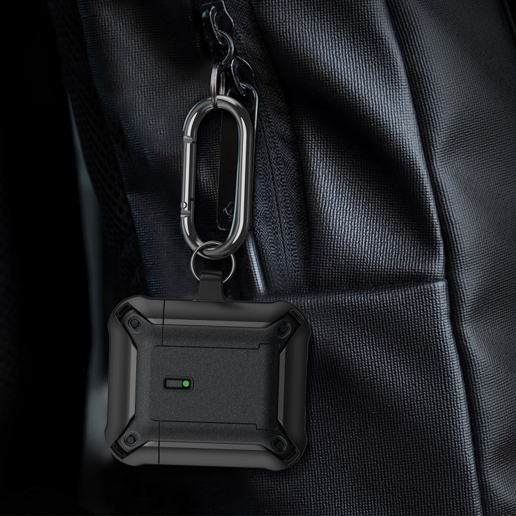 For AirPods 1 / 2 Sliding Buckle Wireless Earphone Protective Case with Hook(Black Green)