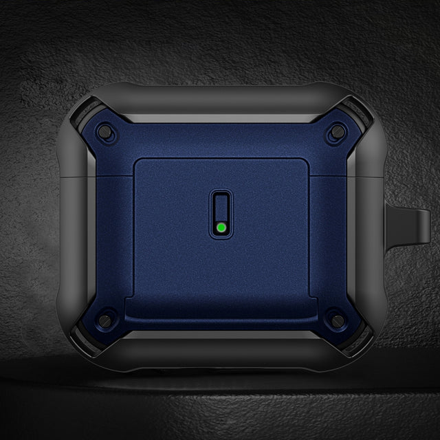 For AirPods 3 Sliding Buckle Wireless Earphone Protective Case with Hook(Black Blue)
