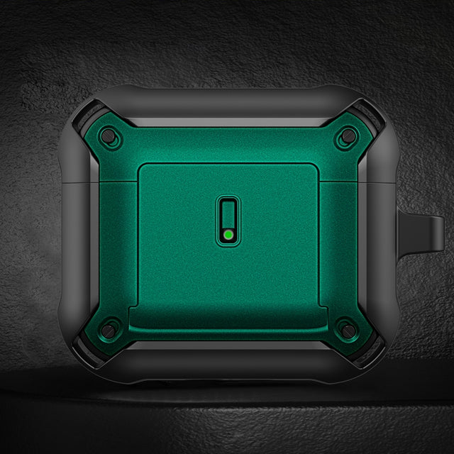 For AirPods 3 Sliding Buckle Wireless Earphone Protective Case with Hook(Black Green)