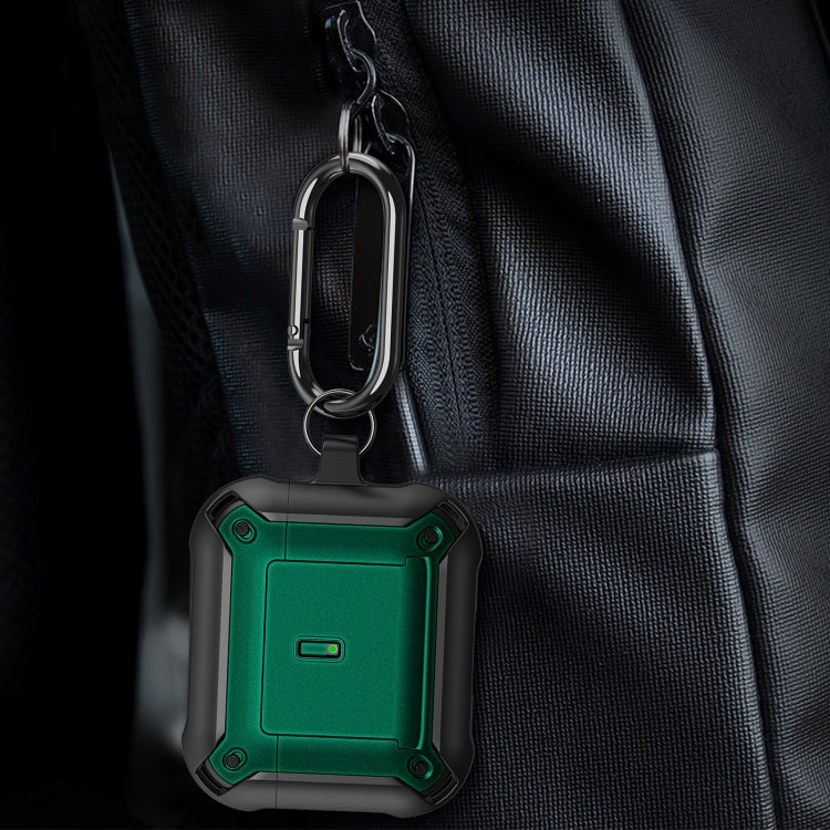 For AirPods 3 Sliding Buckle Wireless Earphone Protective Case with Hook(Black Green)
