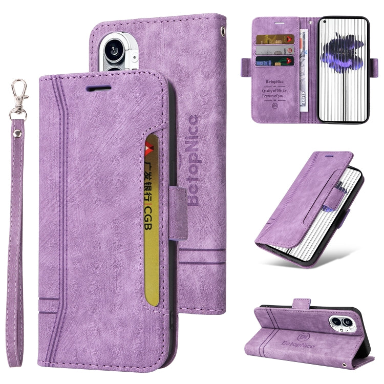 For Nothing Phone 1 BETOPNICE Dual-side Buckle Leather Phone Case(Purple) - Nothing Cases by BETOPNICE | Online Shopping South Africa | PMC Jewellery | Buy Now Pay Later Mobicred