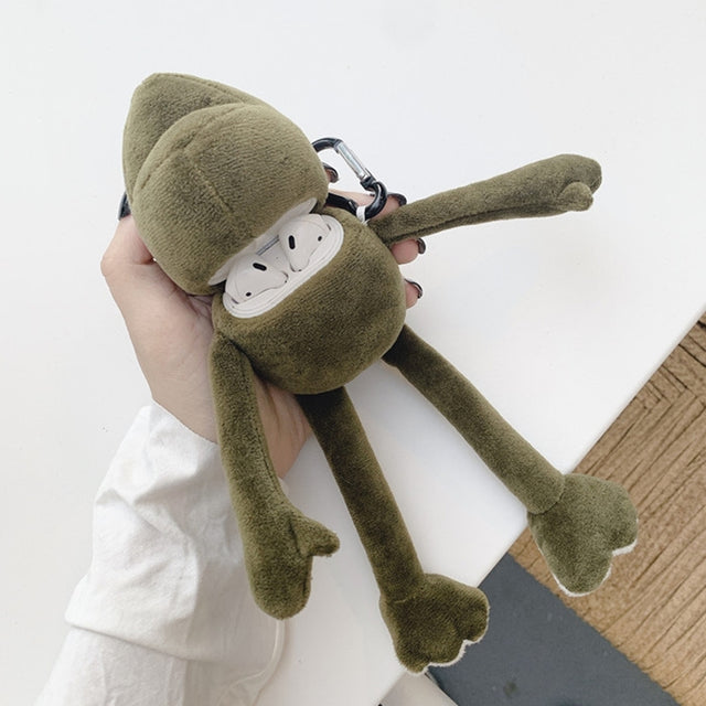 For AirPods 1 / 2 Plush Cute Frog Doll Headphone Protective Case with Hook