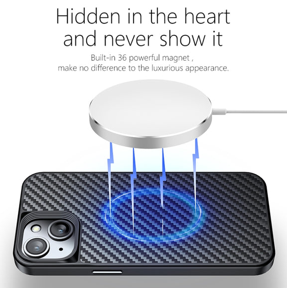 For iPhone 14 wlons Magsafe Carbon Fiber Kevlar TPU Phone Case(Black)