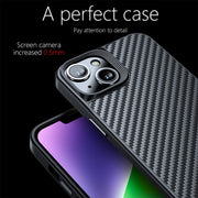 For iPhone 14 wlons Magsafe Carbon Fiber Kevlar TPU Phone Case(Black)