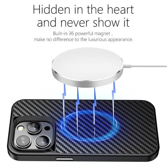 For iPhone 14 Pro Max wlons Magsafe Carbon Fiber Kevlar TPU Phone Case(Black)