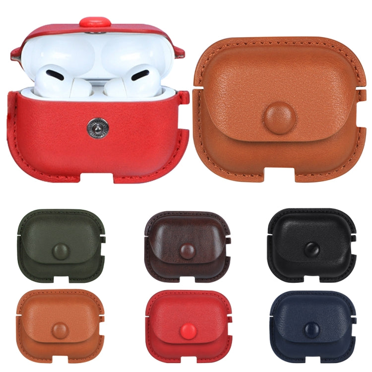 For AirPods Pro 2 Litchi Texture PU Leather Earphone Protective Case with Hook(Light Brown) - free shipping - PMC Jewellery - Order now!