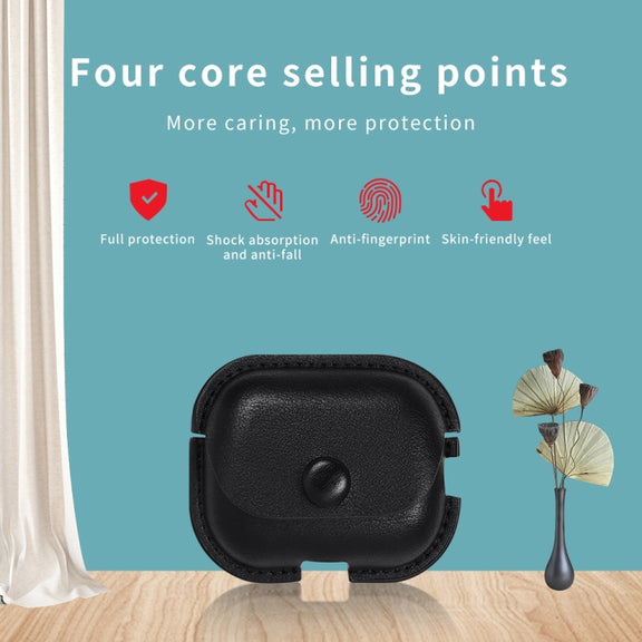 For AirPods Pro 2 Litchi Texture PU Leather Earphone Protective Case with Hook(Dark Brown)