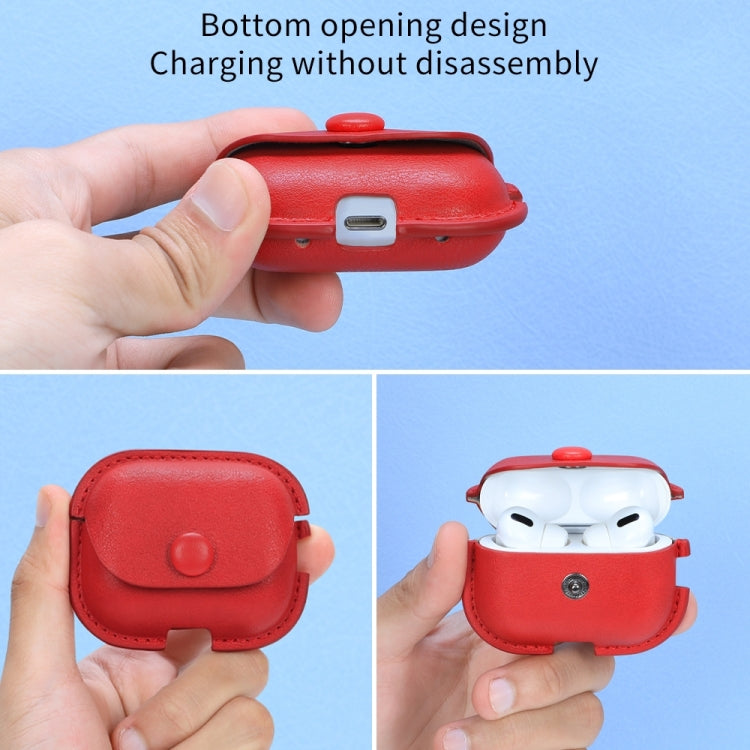 For AirPods Pro 2 Litchi Texture PU Leather Earphone Protective Case with Hook(Black) - For AirPods Pro 2 by PMC Jewellery | Online Shopping South Africa | PMC Jewellery | Buy Now Pay Later Mobicred