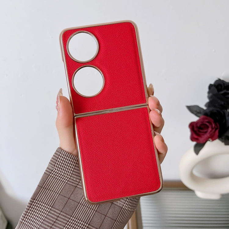 For Huawei P50 Pocket Genuine Leather Luolai Series Nano Plating Phone Case(Red) - Huawei Cases by PMC TechLife | Online Shopping South Africa | PMC TechLife | Buy Now Pay Later Mobicred