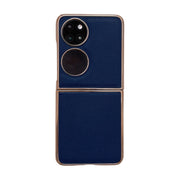 For Huawei P50 Pocket Genuine Leather Luolai Series Nano Plating Phone Case(Dark Blue)